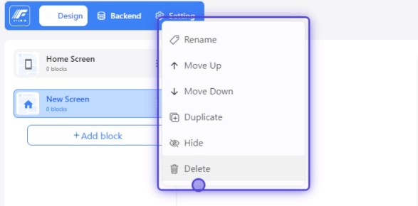 Screen context menu